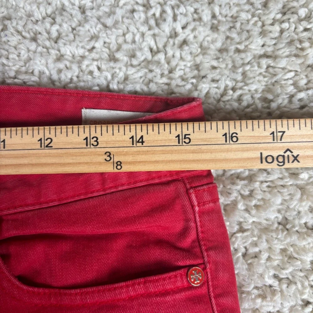 Tory Burch Cropped Skinny Jean Women 28 Red Stretch Denim Logo Hardware